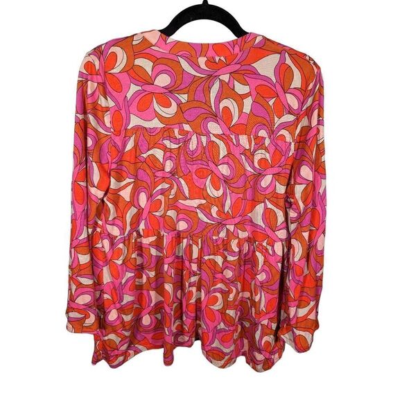 Lascana for Venus Large Printed Bell Sleeve Top Pink Multicolored Women's Medium - Picture 3 of 6
